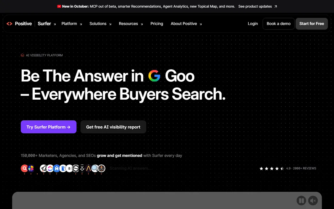 Surfer SEO homepage