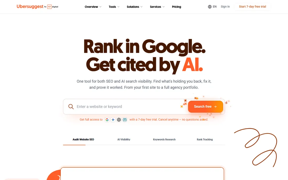Ubersuggest homepage