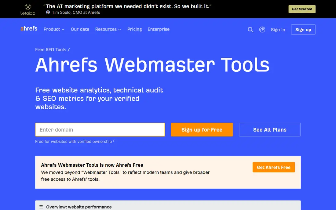Ahrefs Free homepage