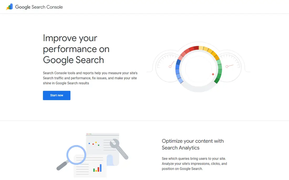 Google Search Console homepage