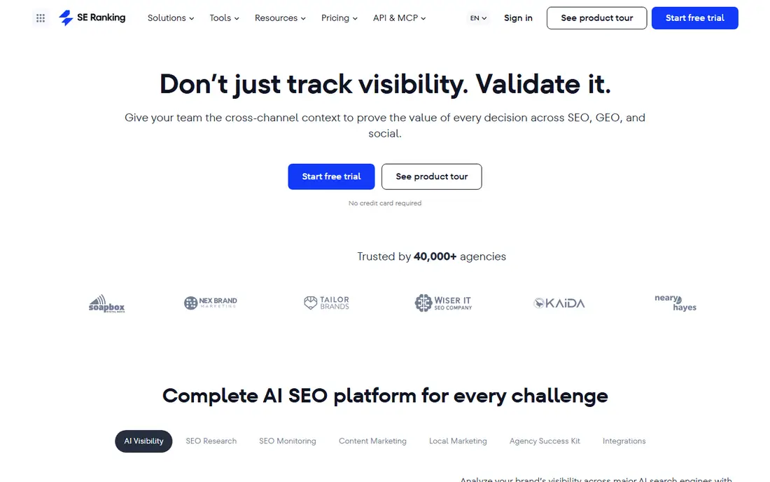 SE Ranking homepage