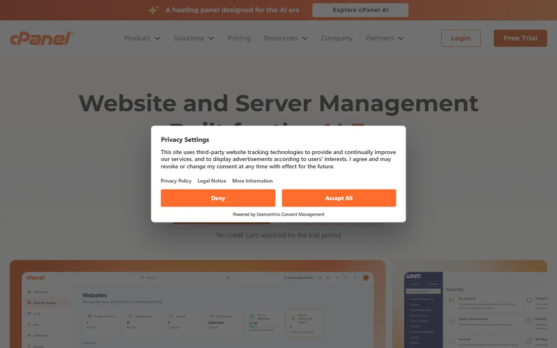 cPanel homepage