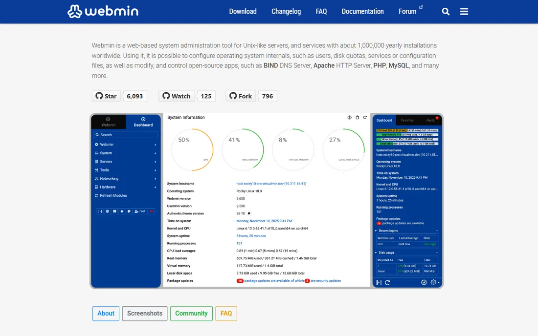 Webmin homepage