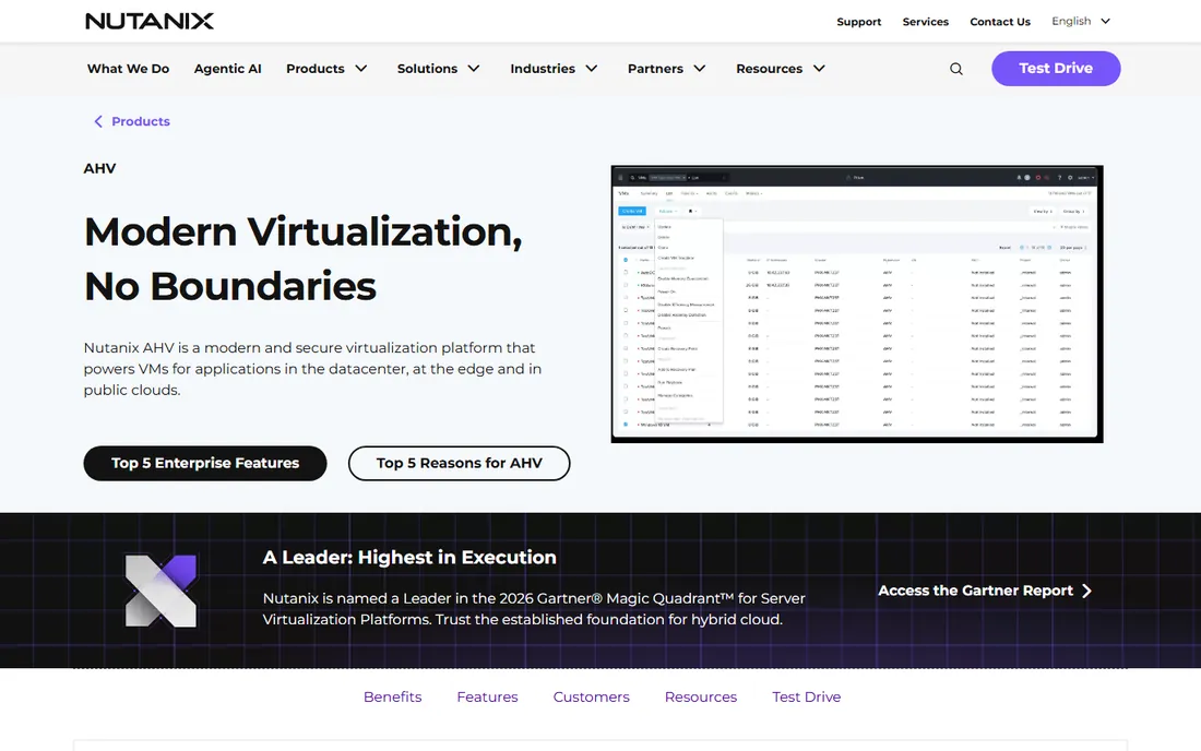 Nutanix AHV homepage