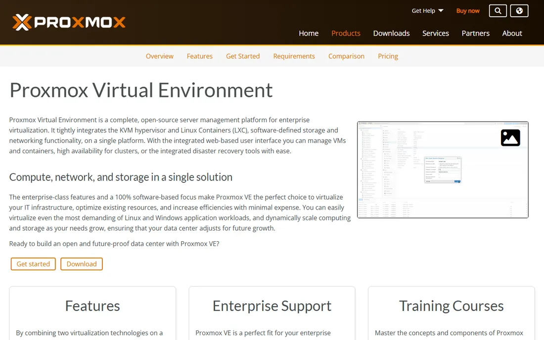 Proxmox VE homepage