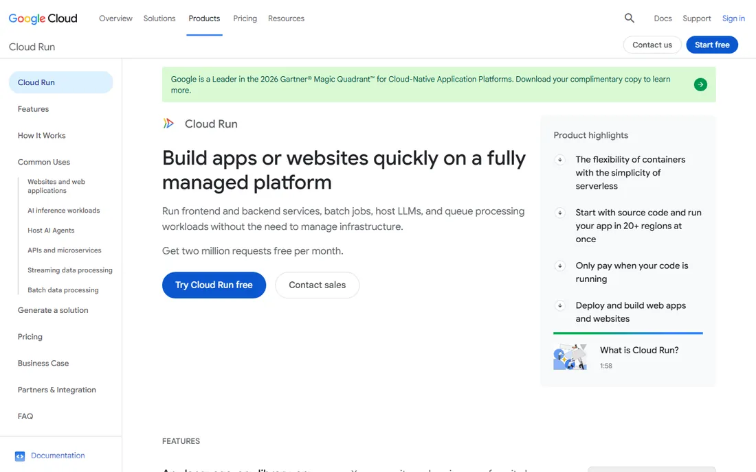 Google Cloud Run homepage