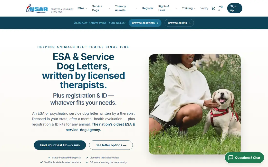 National Service Animal Registry homepage