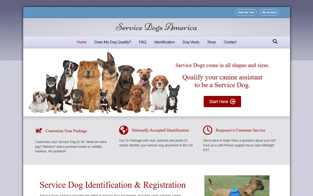 Service Dogs America homepage