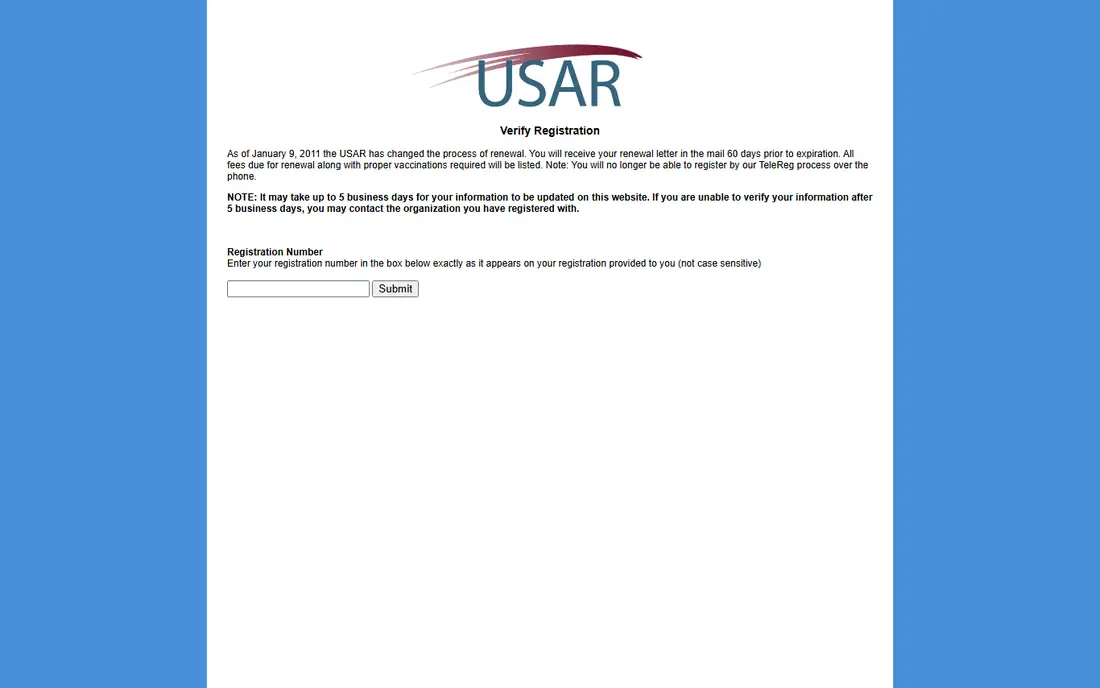 US Animal Registry homepage