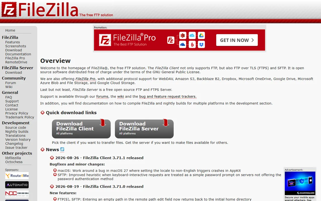 FileZilla Server homepage