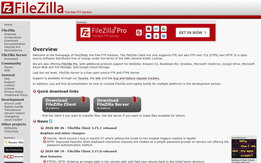 FileZilla homepage