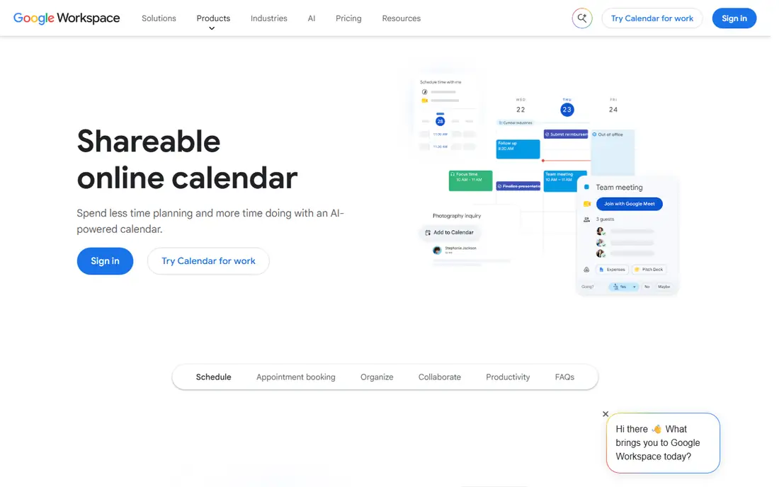 Google Calendar homepage