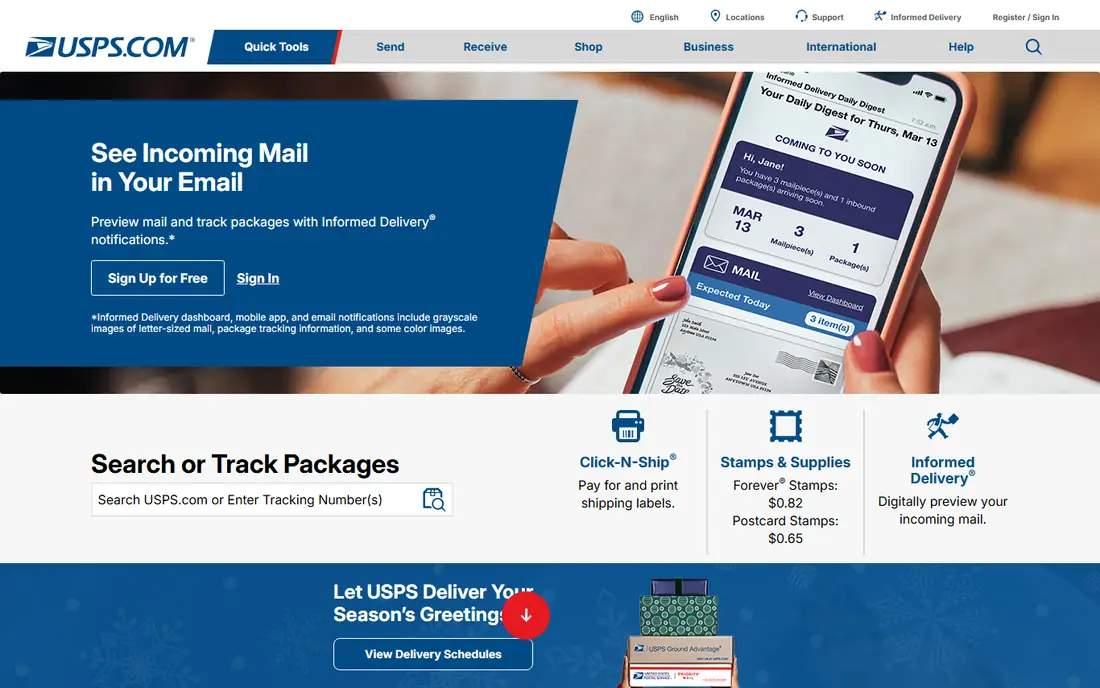 USPS homepage