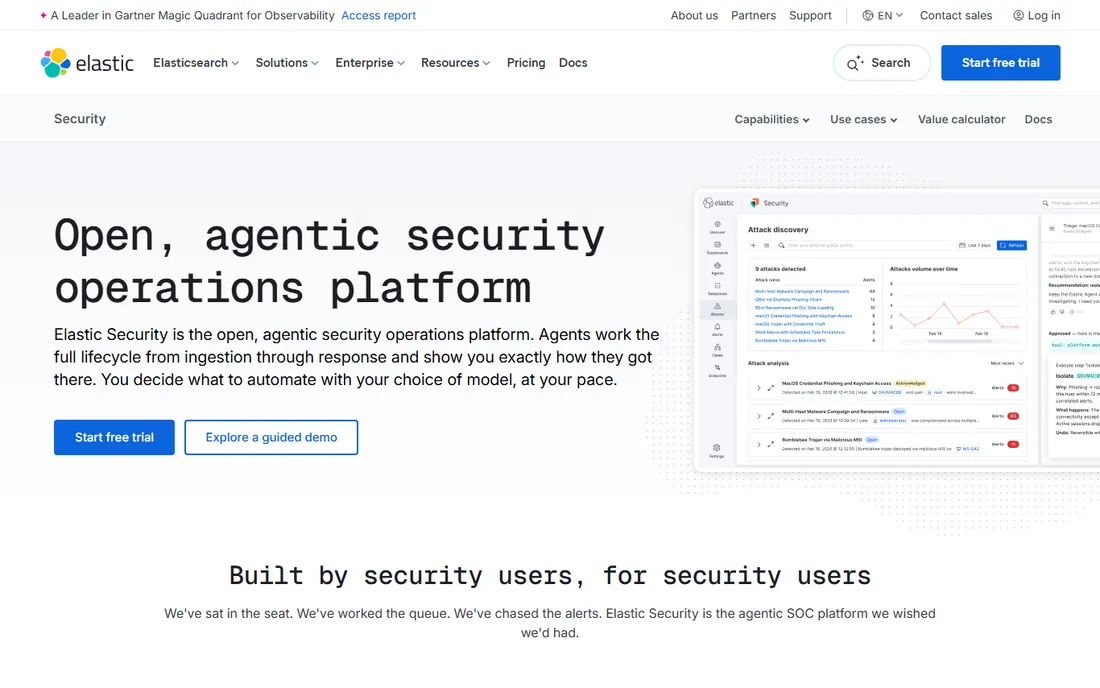 Elastic Security homepage