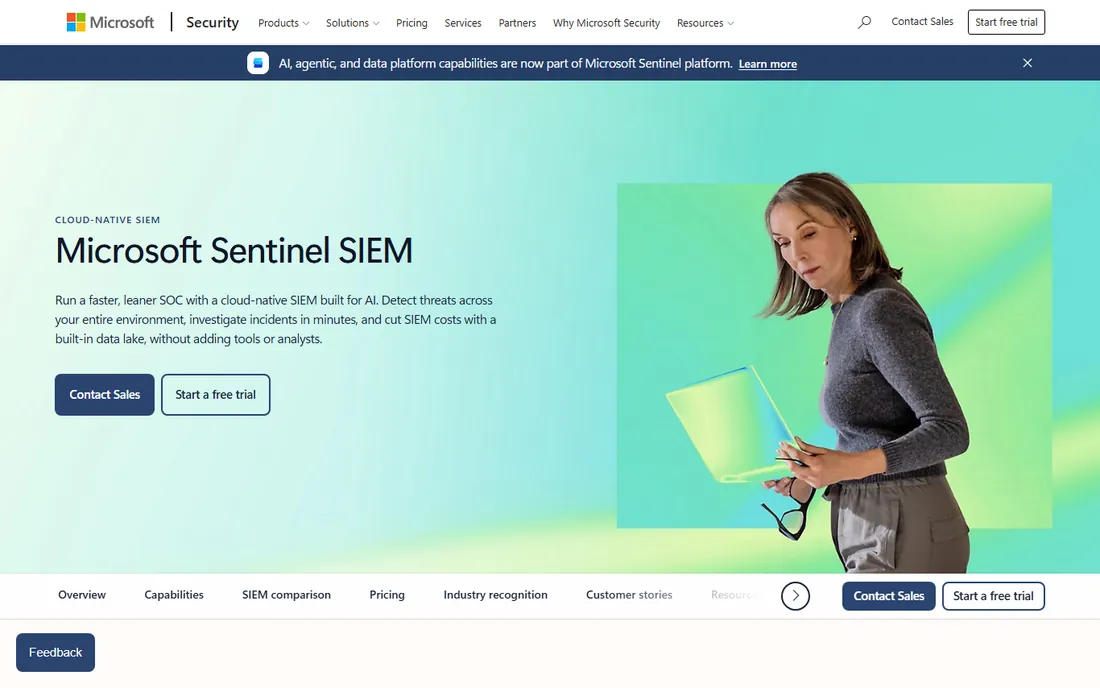 Microsoft Sentinel homepage