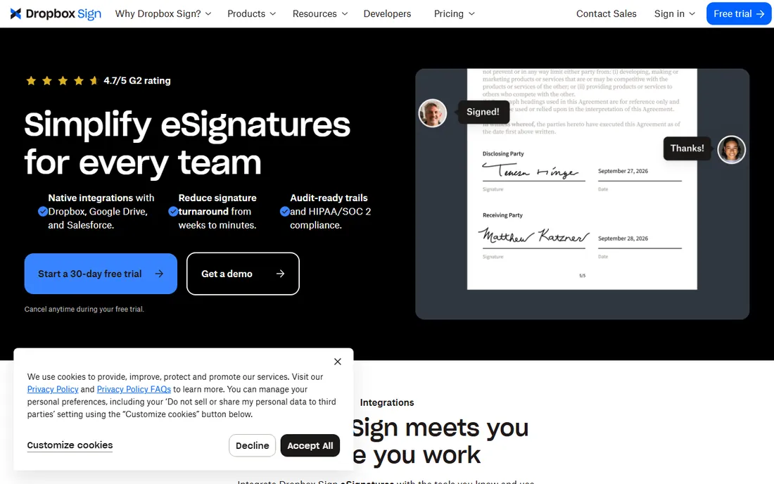 Dropbox Sign homepage