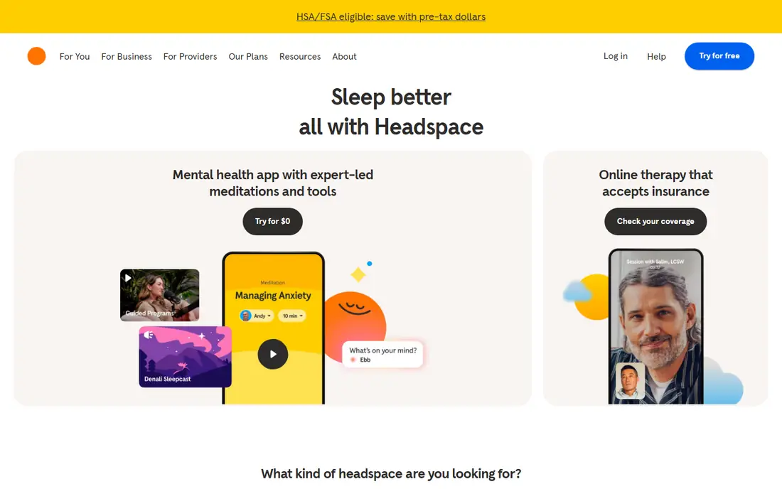 Headspace homepage