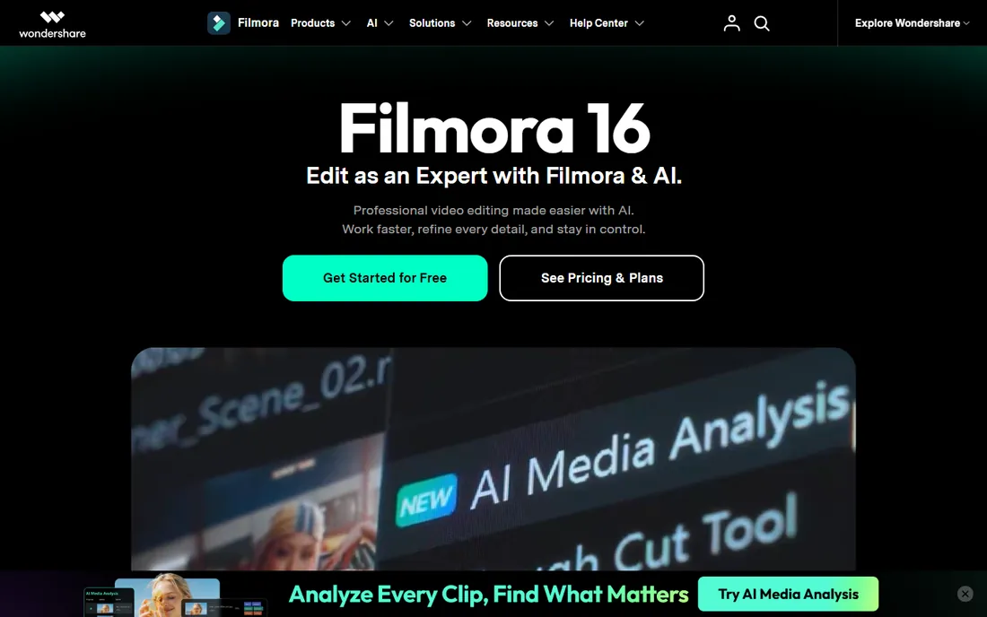 Wondershare Filmora homepage