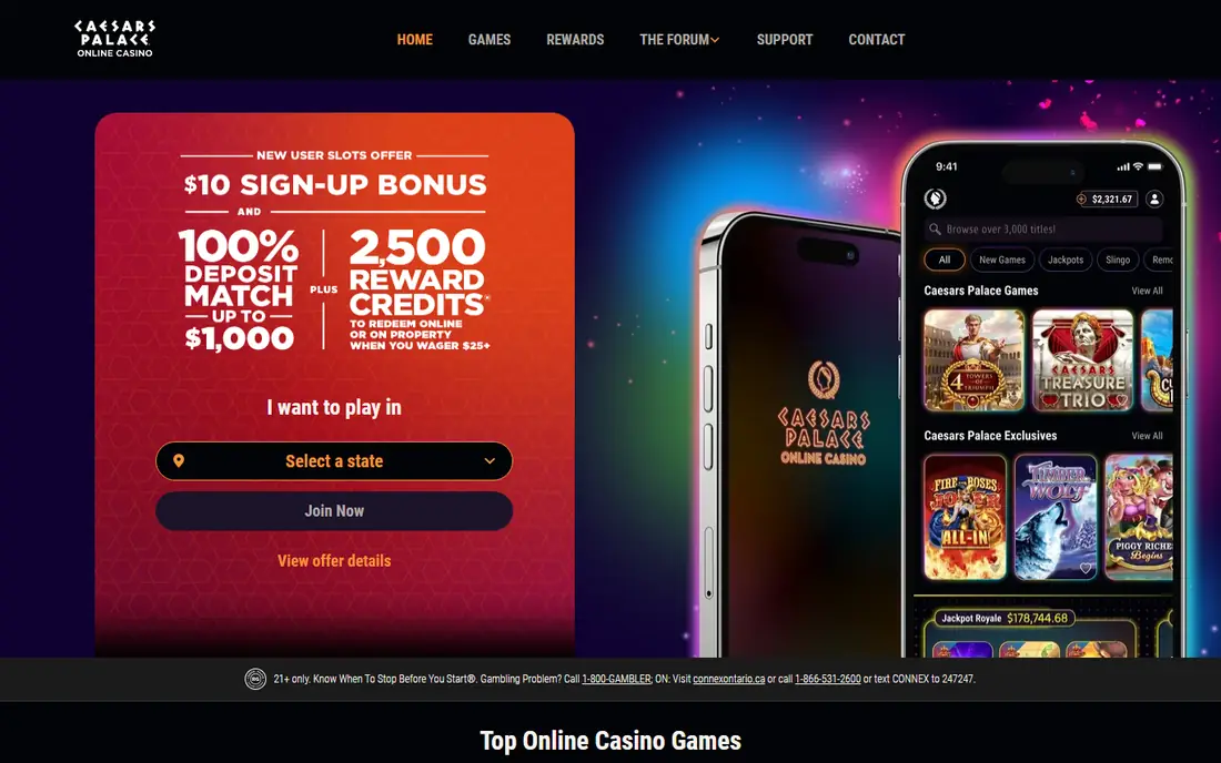Caesars Palace Online Casino homepage