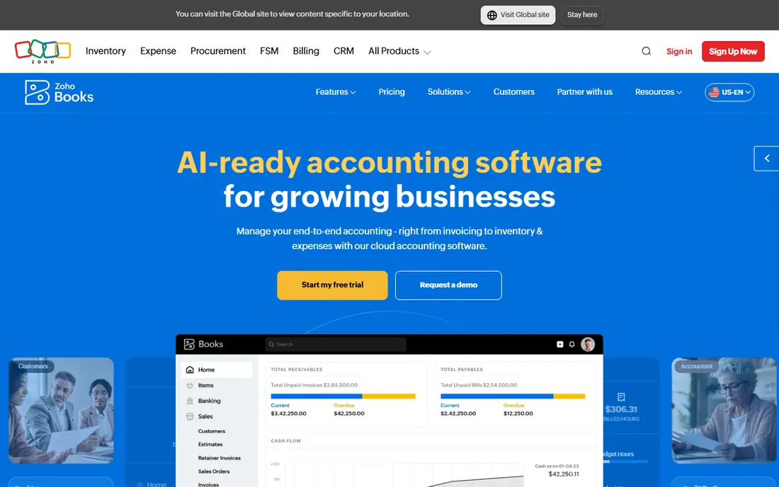 Zoho Books homepage