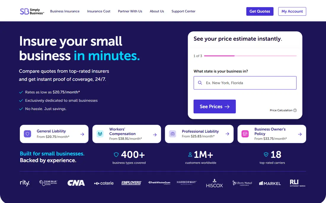 Simply Business homepage