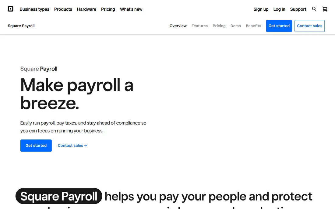 Square Payroll homepage
