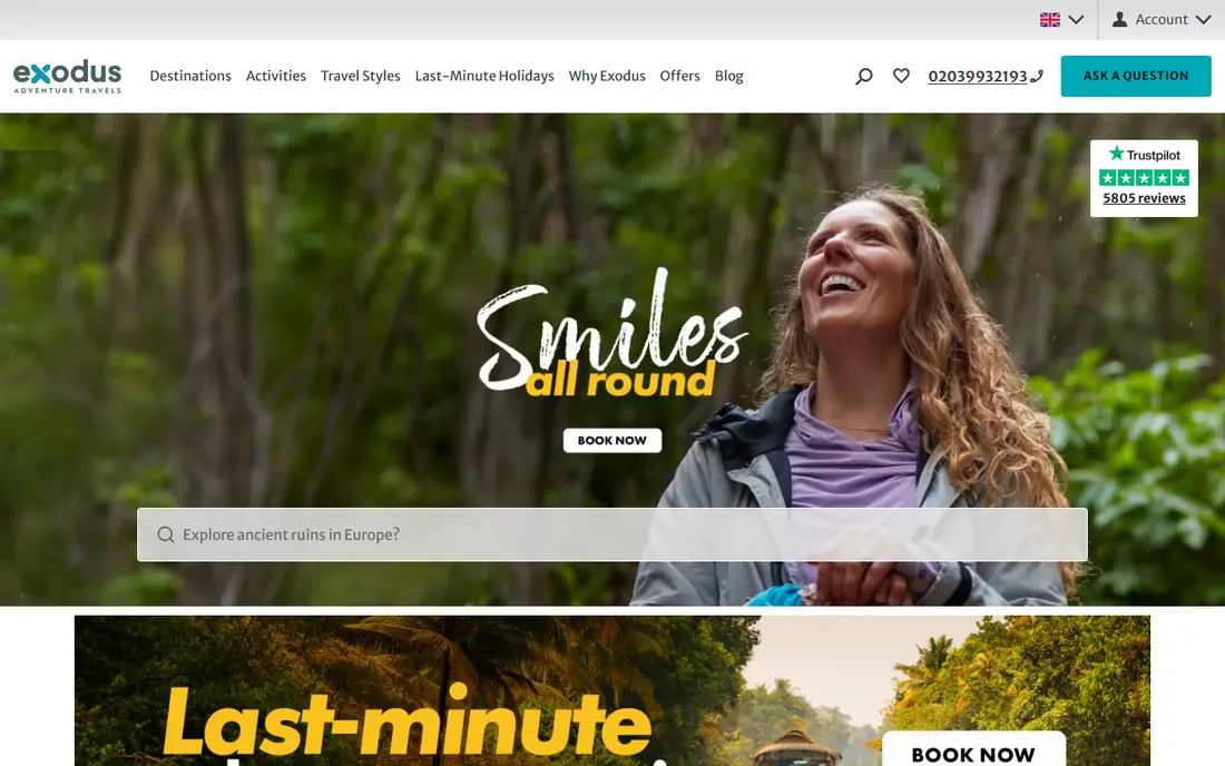 Exodus Adventure Travels homepage