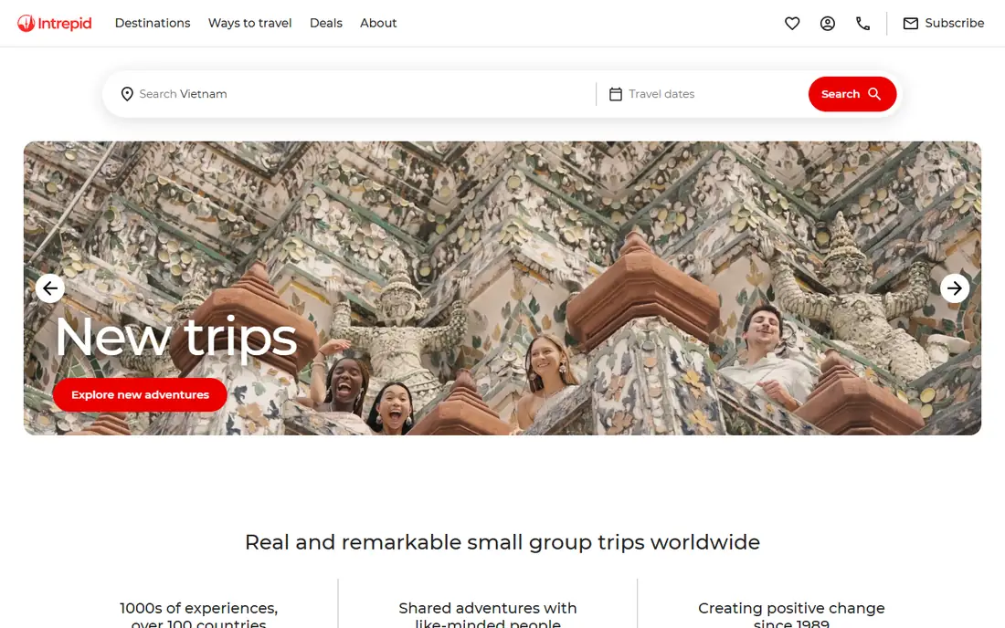 Intrepid Travel homepage
