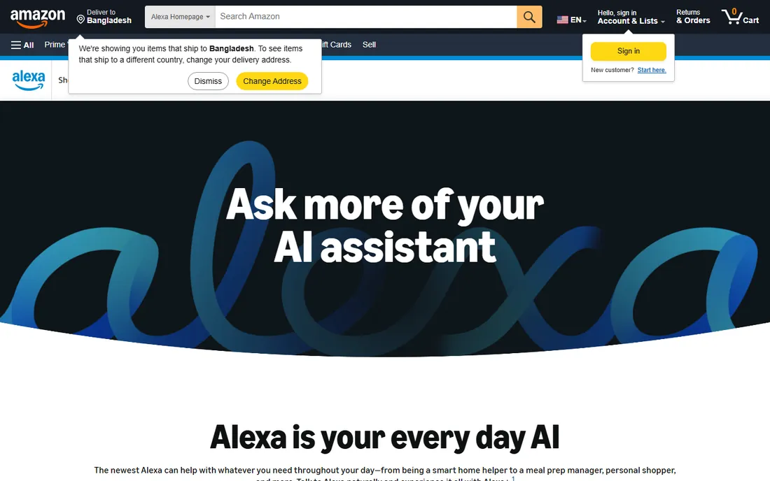 Amazon Alexa homepage