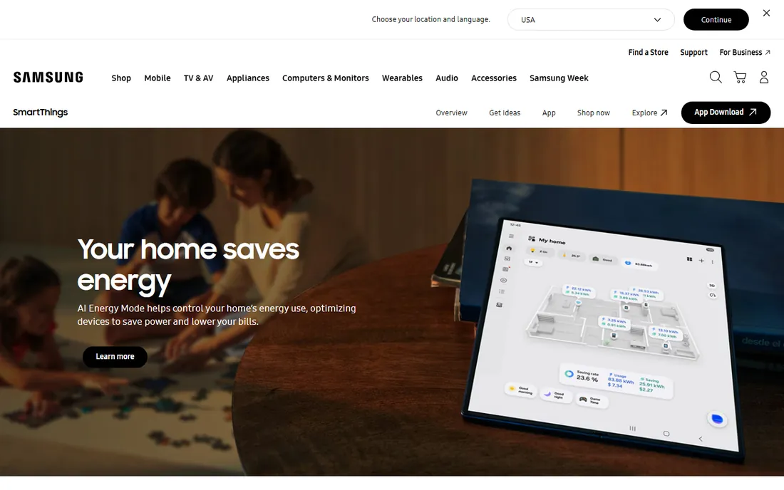 Samsung SmartThings homepage