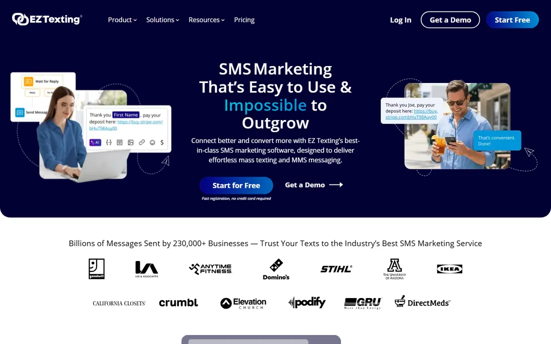 EZ Texting homepage