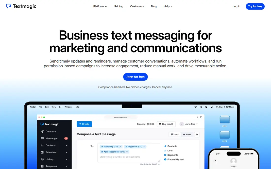 TextMagic homepage
