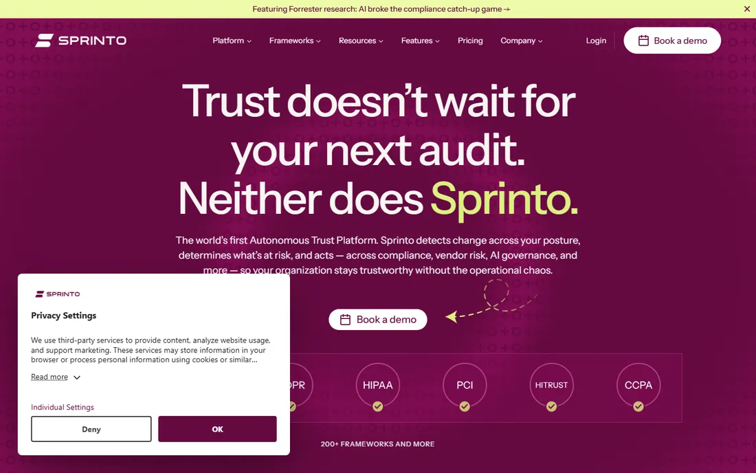 Sprinto homepage