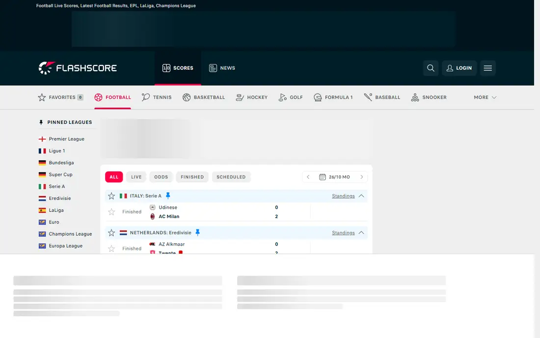 Flashscore homepage