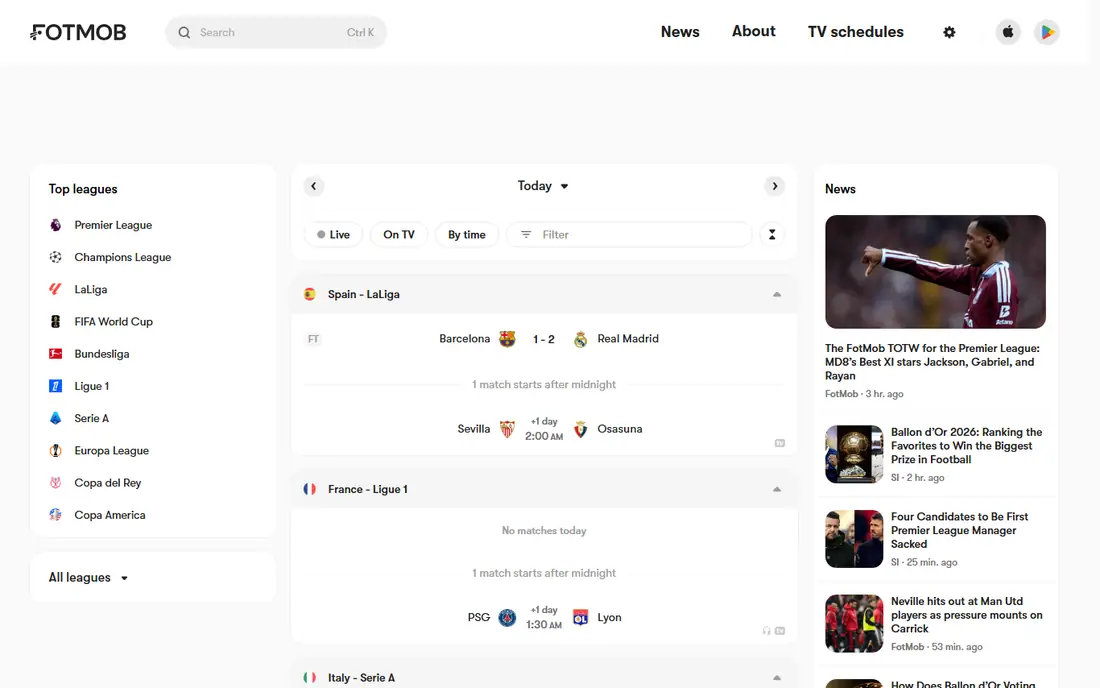 FotMob homepage