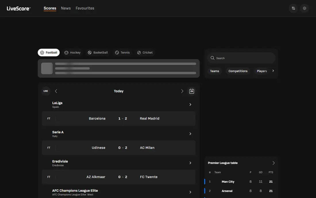 LiveScore homepage