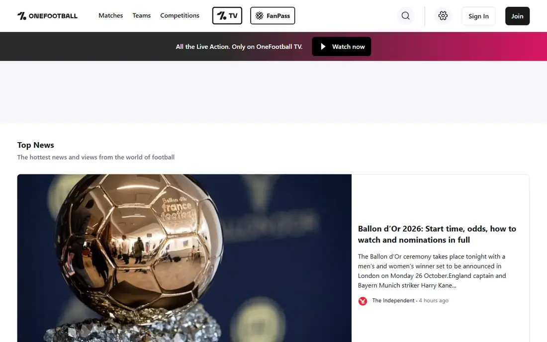OneFootball homepage