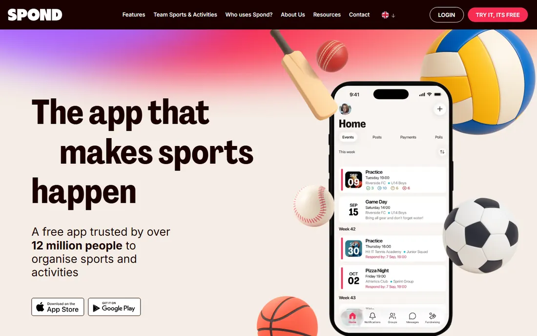 Spond homepage