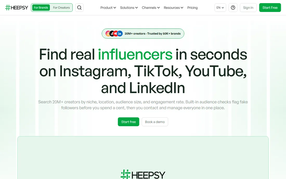 Heepsy homepage