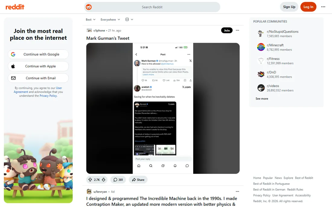 Reddit homepage