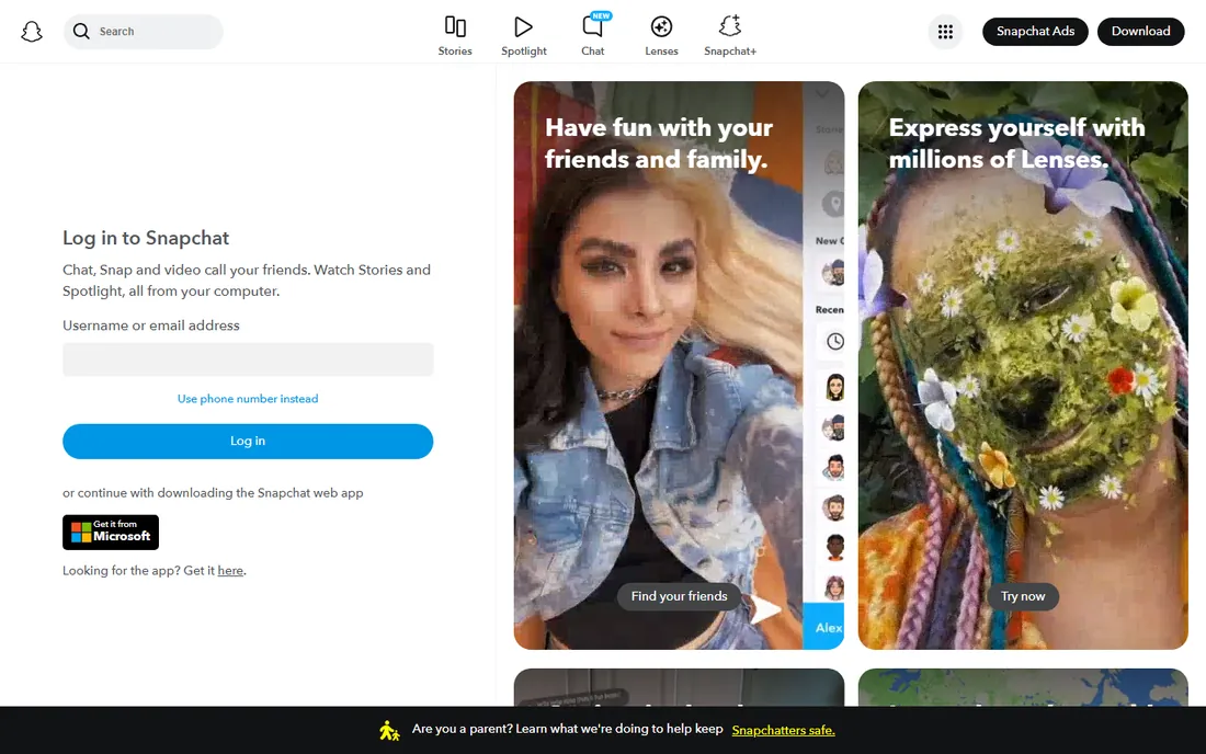 Snapchat homepage