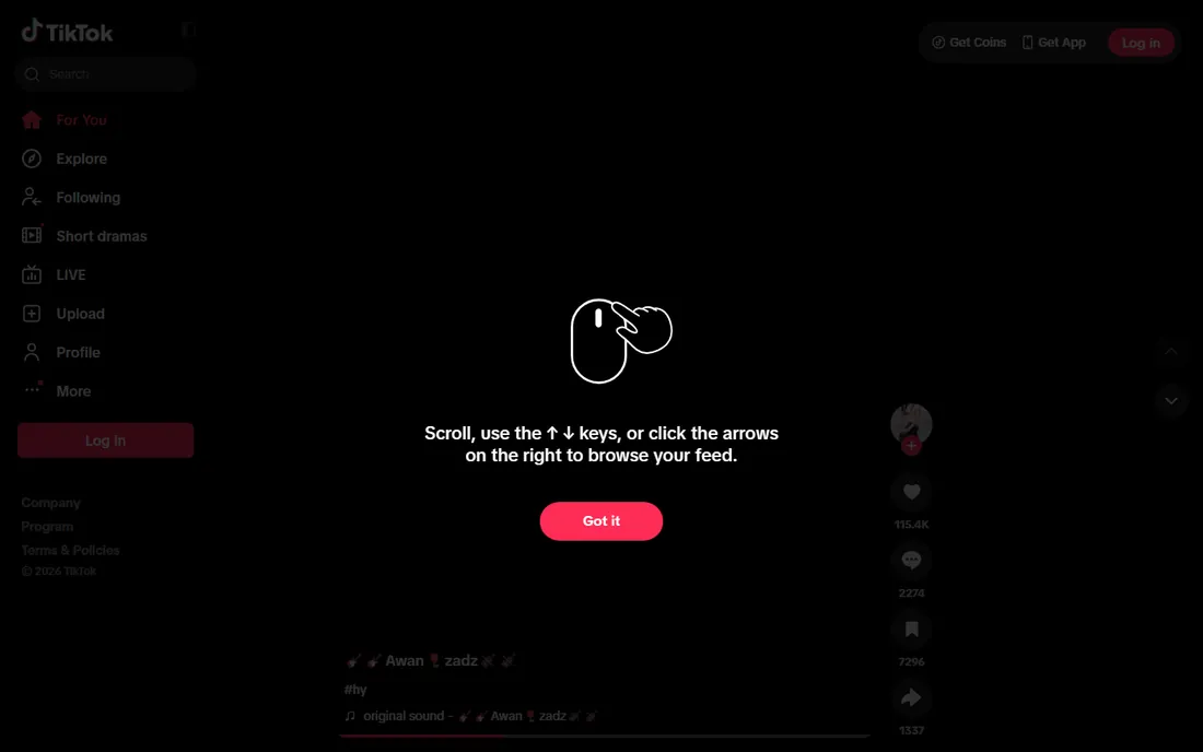 TikTok homepage