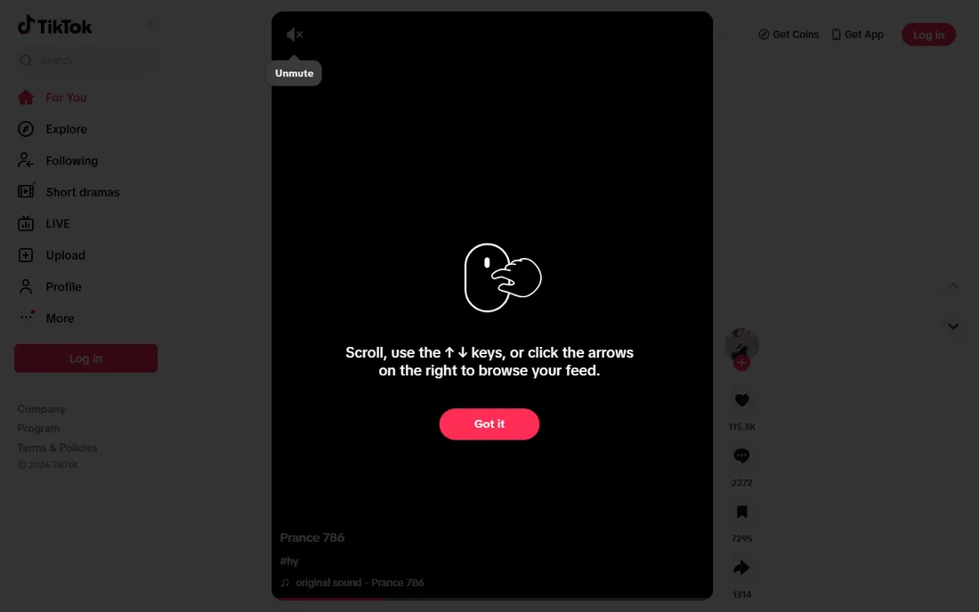 TikTok homepage