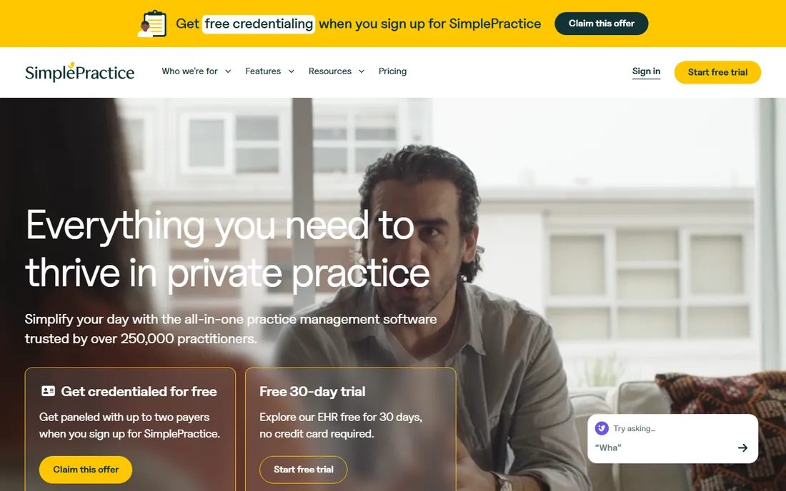 SimplePractice homepage