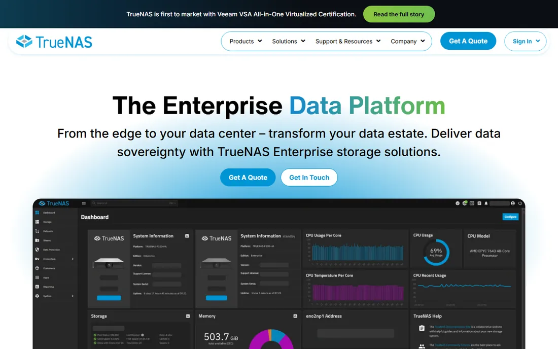 TrueNAS homepage