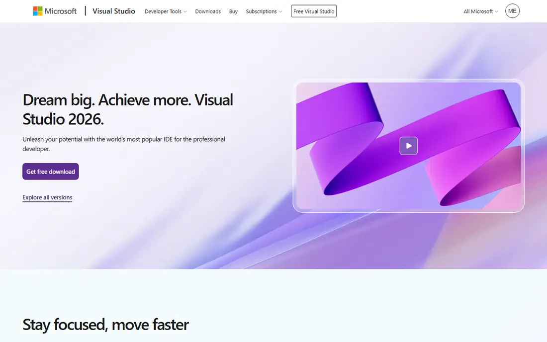 Visual Studio homepage