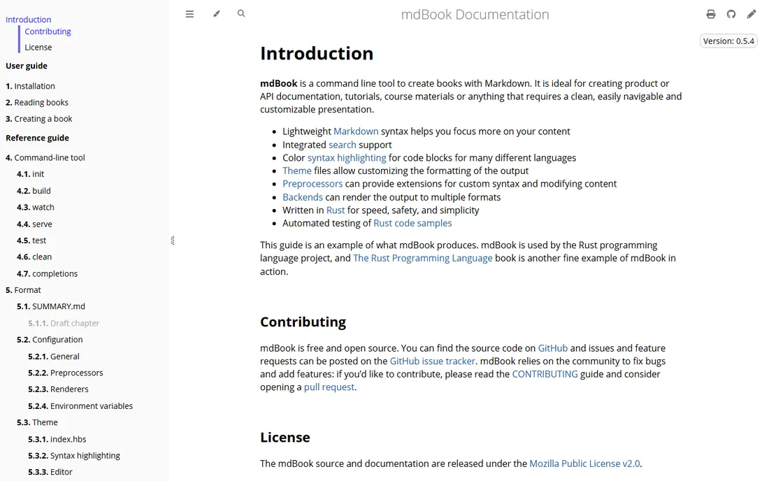 mdBook homepage