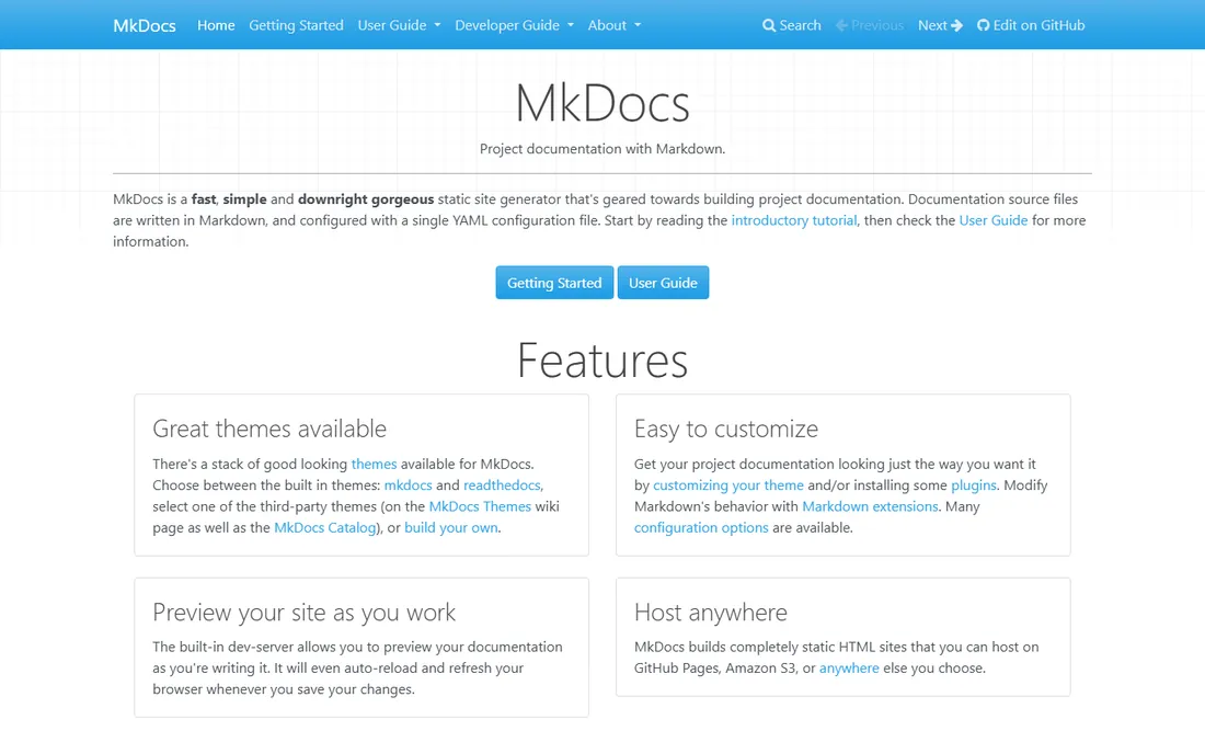 MkDocs homepage