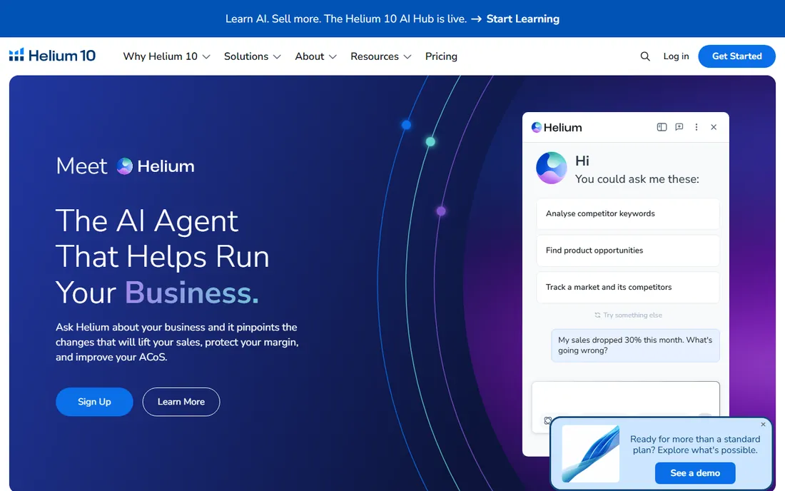 Helium 10 homepage