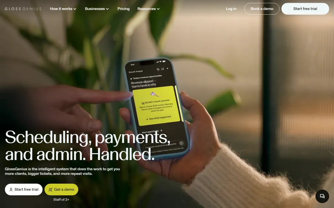 GlossGenius homepage